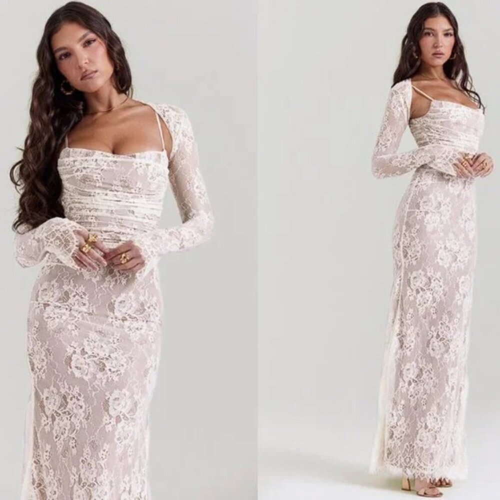 House of CB ‘Artemis’ Vintage Cream Lace Maxi Dress NWT